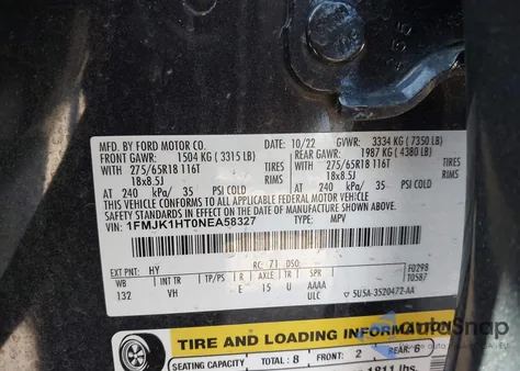 2022 Ford Expedition Xlt Max from USA, damaged, VIN 1FMJK1HT0NEA58327